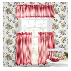 The Pioneer Woman Gingham Small Window Curtain Set (Red/White)